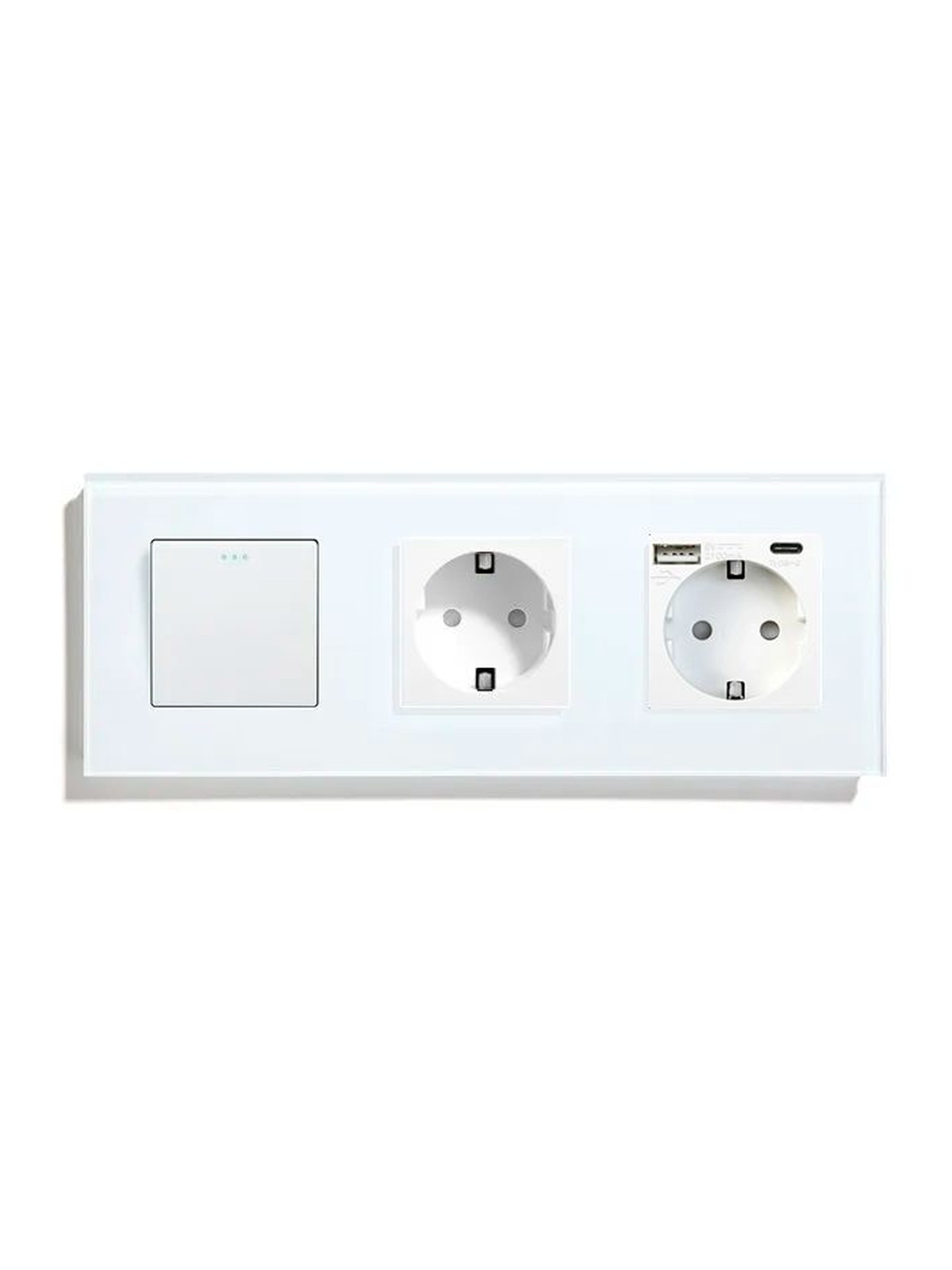 Купить Выключатель с розеткой, 1 клавиша 2 розетки c usb type-c, 3 поста (M1+2FAC) рамка стекло 228х86мм цвет белый в интернет-магазине Mvava.ru