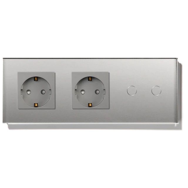 Купить Сенсорный выключатель с розеткой 2 розетки 2кл. 3 поста (2EU+2G) стекло 228х86мм цвет серый в интернет-магазине Mvava.ru