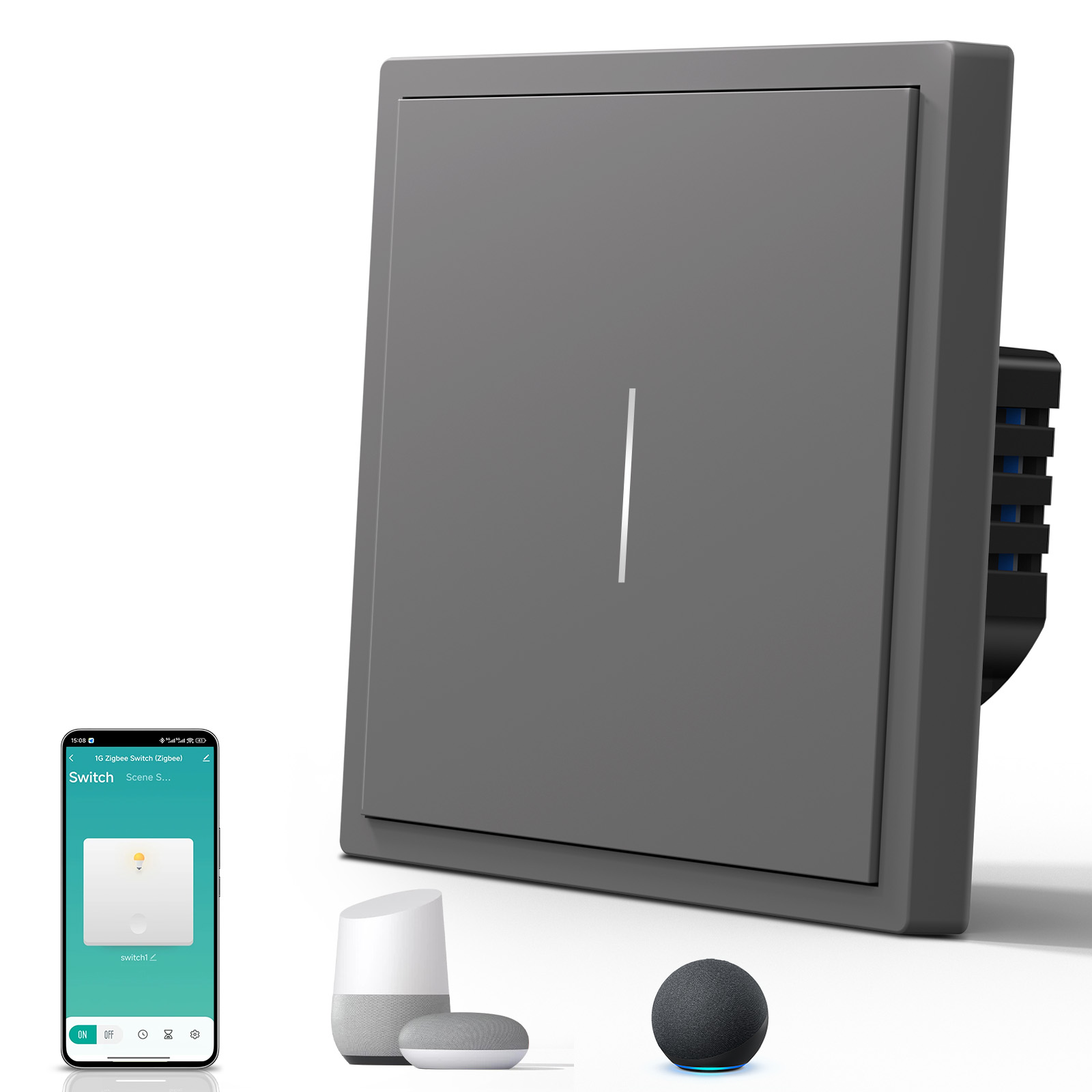 Умный выключатель Wi-Fi Scale, 1кл, 1 пост, рамка 86x86 мм, Алиса, цвет серый MVAVA