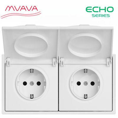 Купить Розетка с крышкой echo 2 поста 16А, пластик, цвет белый в интернет-магазине Mvava.ru