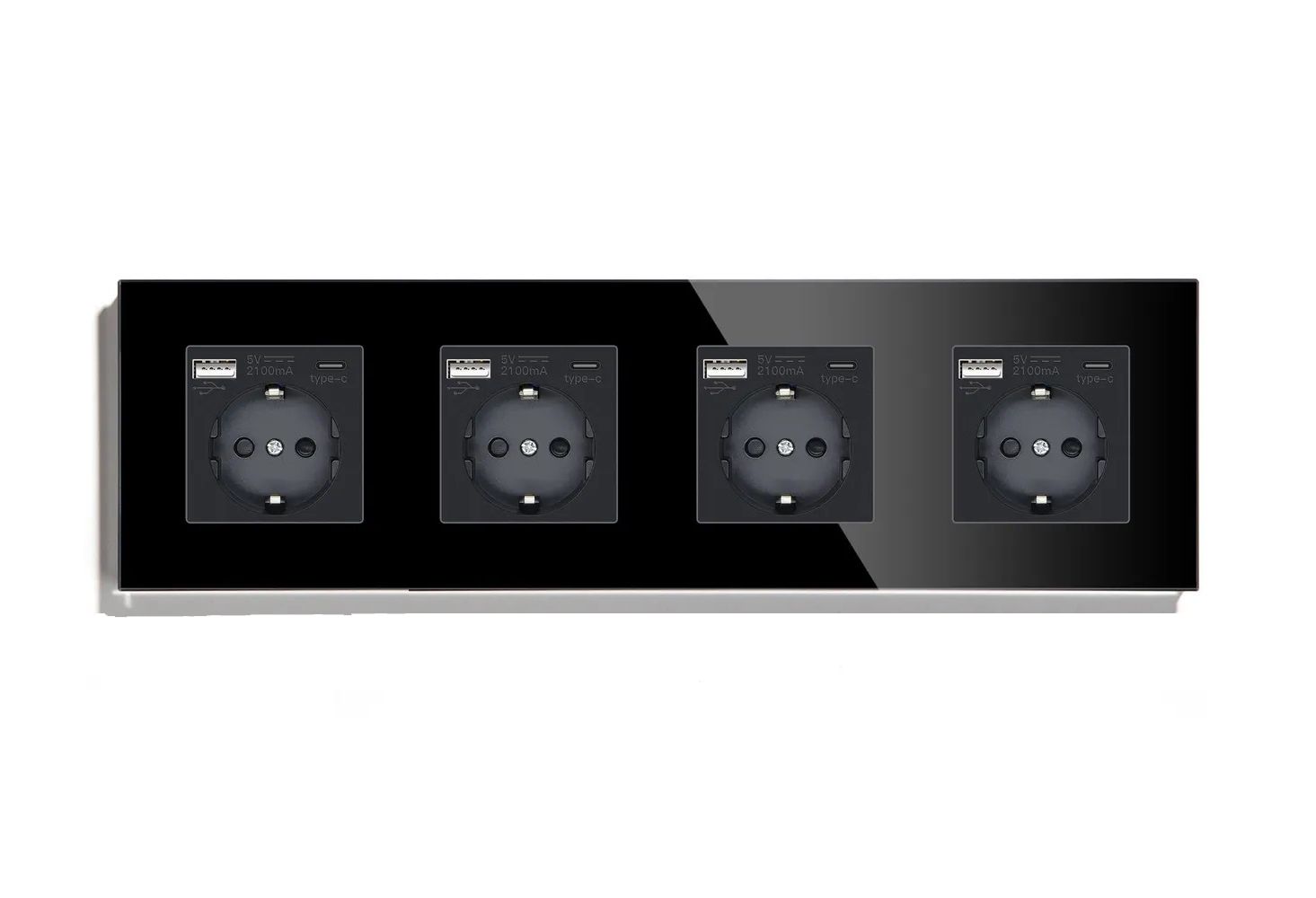 Купить Розетка электрическая 4 поста АC, зарядка 10W, стекло 299х86 мм, цвет черный в интернет-магазине Mvava.ru