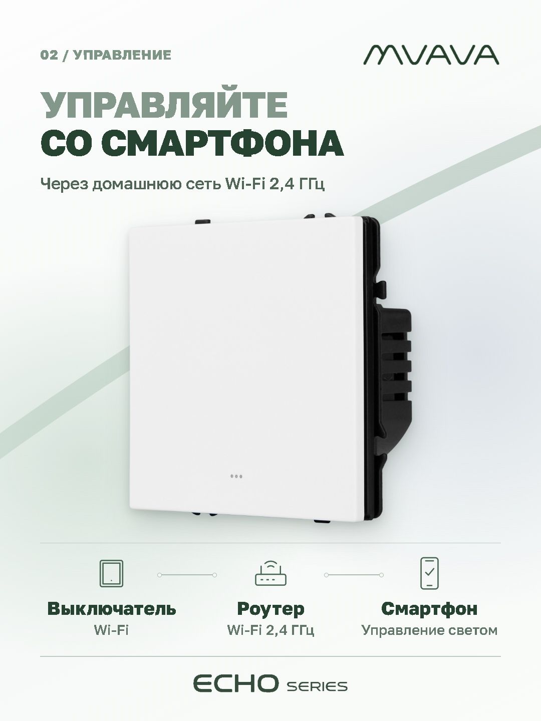 Купить Выключатель Wi-Fi Echo Smart Алиса, нажимной, 1 клавиша, с нулем, без рамки, белый в интернет-магазине Mvava.ru