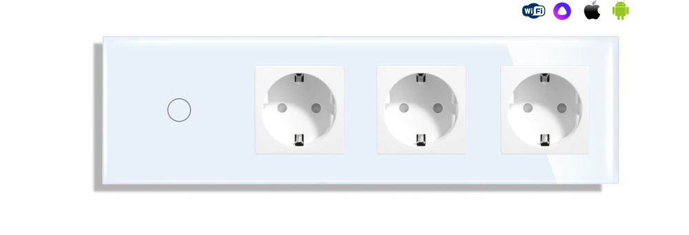 Купить Сенсорный выключатель ZigBee MVAVA 2 кл. 3 розетки 3 поста (2G+3EU) стекло299х86мм цвет белый в интернет-магазине Mvava.ru