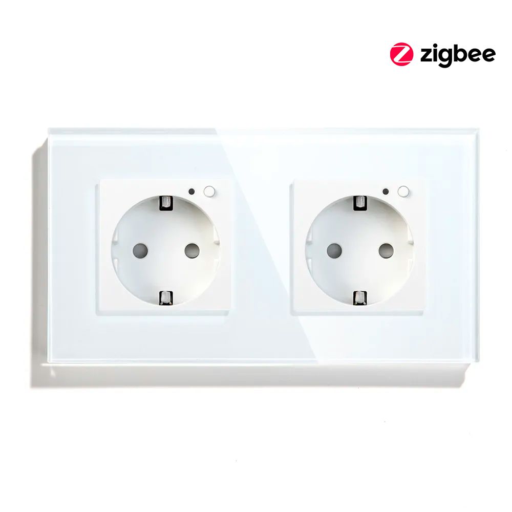 Купить Розетка ZigBee 2 поста, 16А рамка стекло 86х86мм цвет белый в интернет-магазине Mvava.ru