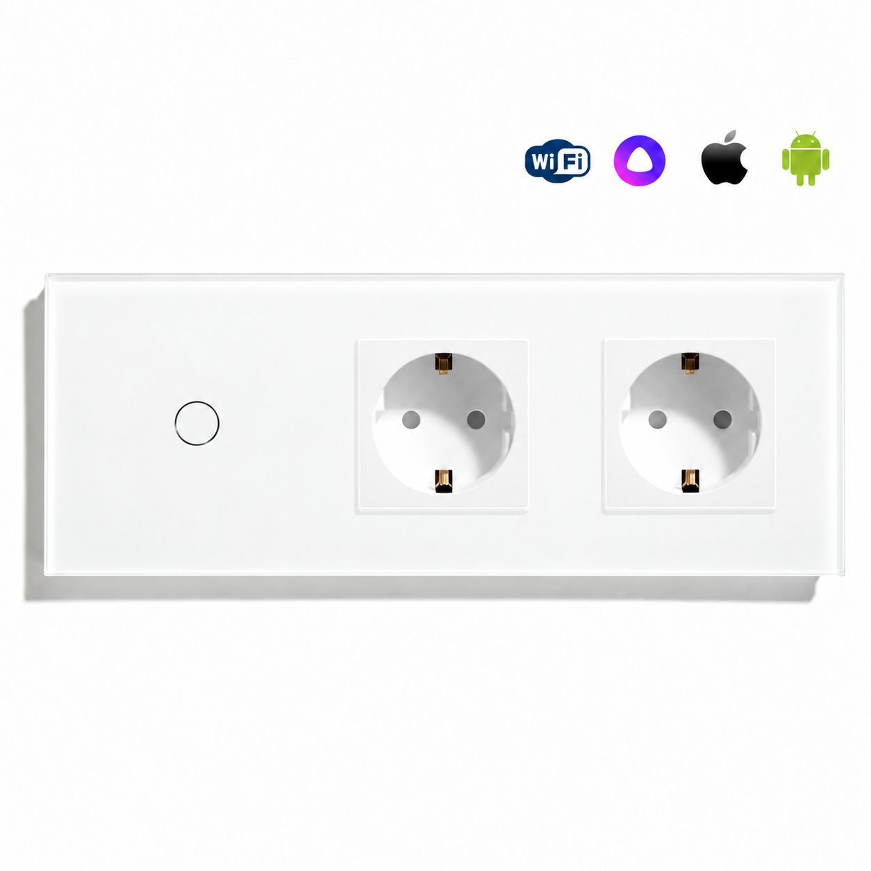 Купить Сенсорный выключатель WiFi с нулем 1кл. 2розетки 3поста (1G+2EU) стекло 228х86мм цвет белый в интернет-магазине Mvava.ru