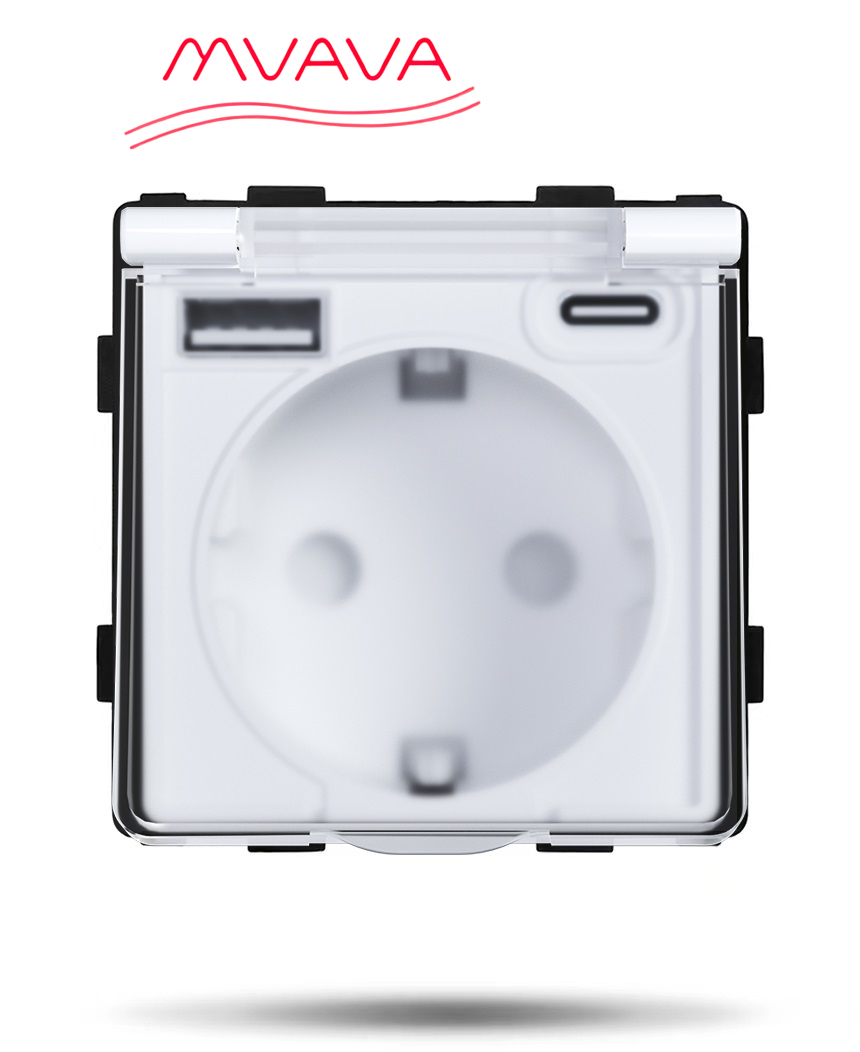 Купить Механизм розетки с крышкой (без рамки) с Usb/Type-C АC, цвет белый в интернет-магазине Mvava.ru