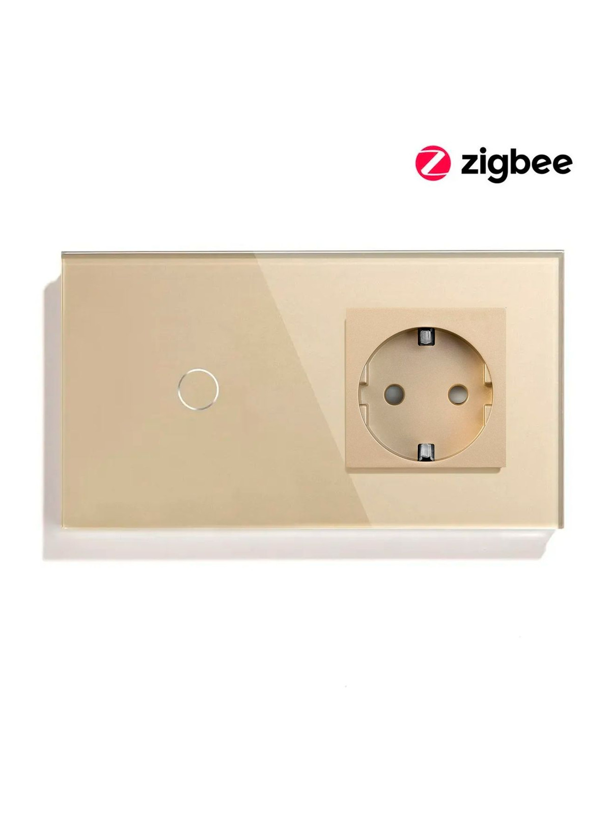 Купить Сенсорный выключатель ZigBee MVAVA 1кл. 1 розетка, 2 поста (1G+1EU) стекло 157х86мм цвет золотой в интернет-магазине Mvava.ru