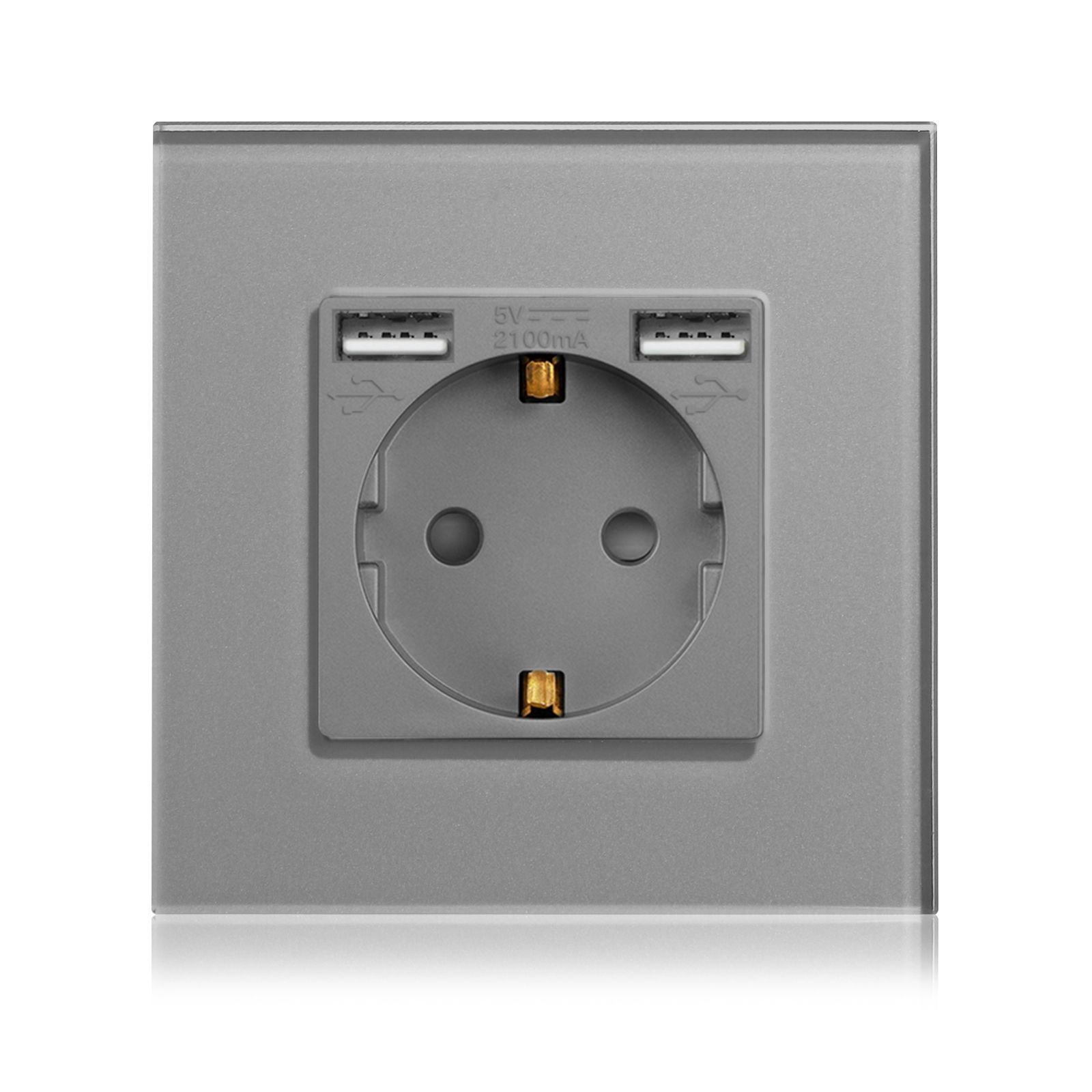 Купить Розетка электрическая с Usb AA, 1 пост 16А, рамка 86х86 стекло, цвет серый в интернет-магазине Mvava.ru