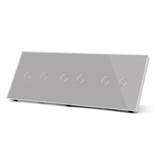 Купить Сенсорный выключатель 6 клавиш, 3 поста (2G+2G+2G) стекло 2.5D 228х86мм цвет серый в интернет-магазине Mvava.ru