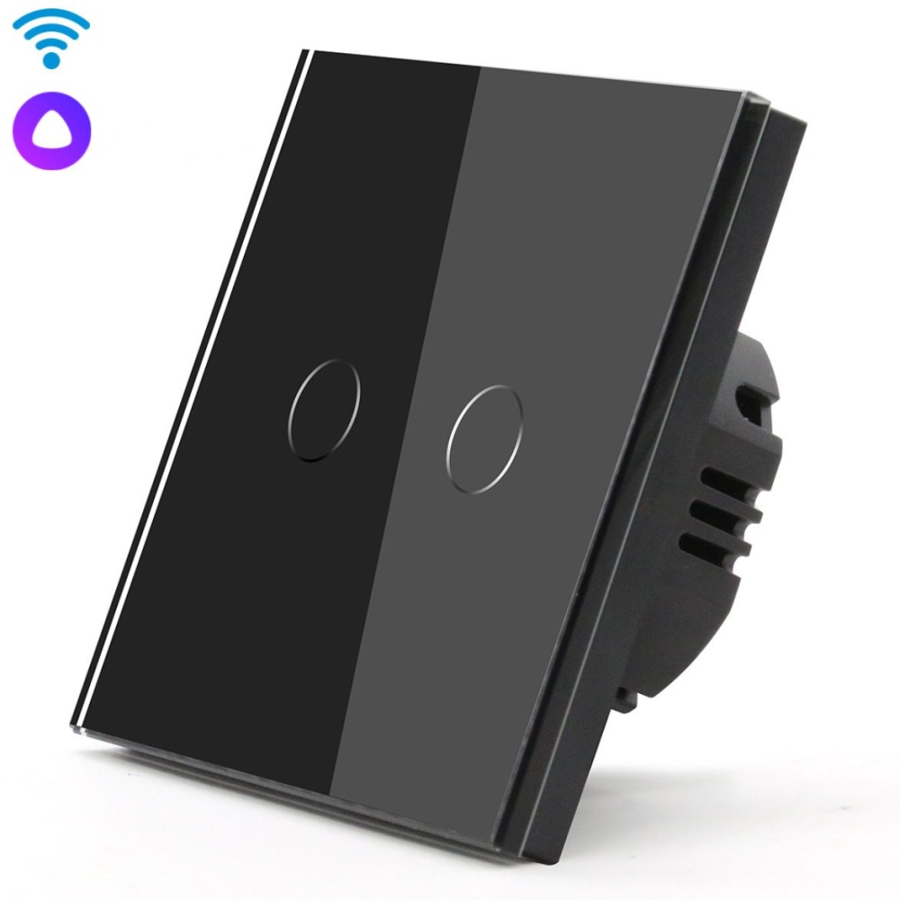 Купить Cенсорный Wi-Fi выключатель 600 Вт , с Алисой, 2 клавиши 1 пост, (2G) цвет черный в интернет-магазине Mvava.ru
