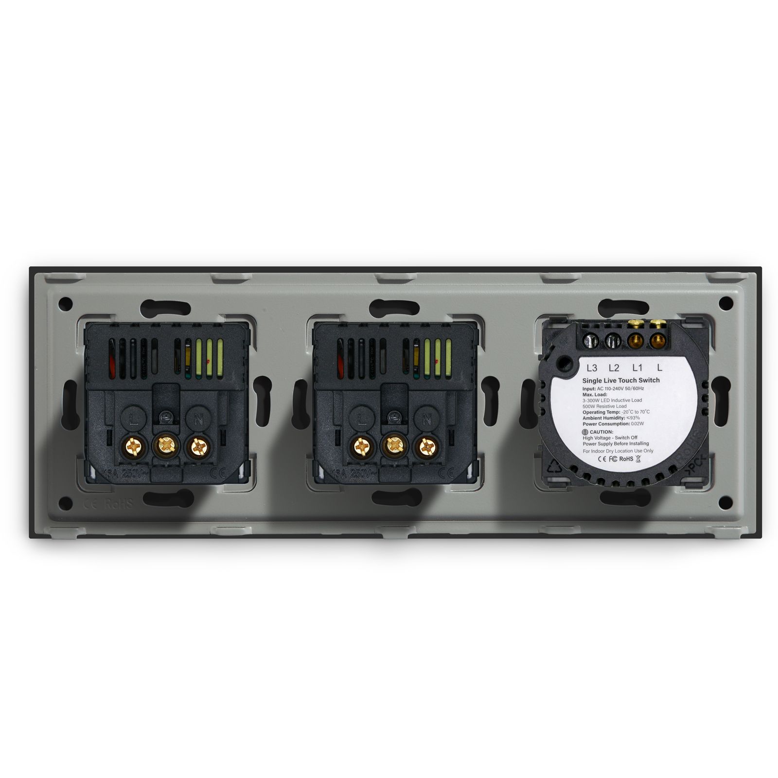 Купить Сенсорный выключатель с розеткой 1кл. 2 розетки, 3 поста (1G+2AC) стекло 228х86мм цвет черный в интернет-магазине Mvava.ru