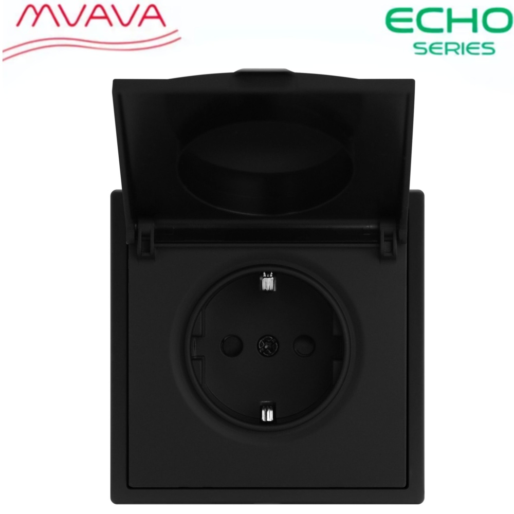 Купить Розетка с крышкой echo 1 пост 16А, пластик, цвет черный в интернет-магазине Mvava.ru