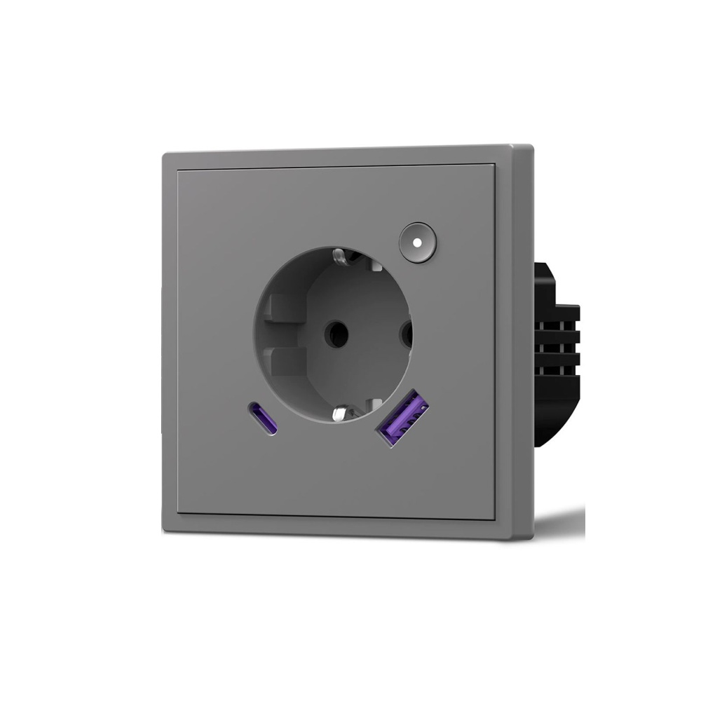 Розетка ZigBee Scale 1 пост АC зарядка 20Вт, Алиса, рамка 86x86 мм цвет серый MVAVA