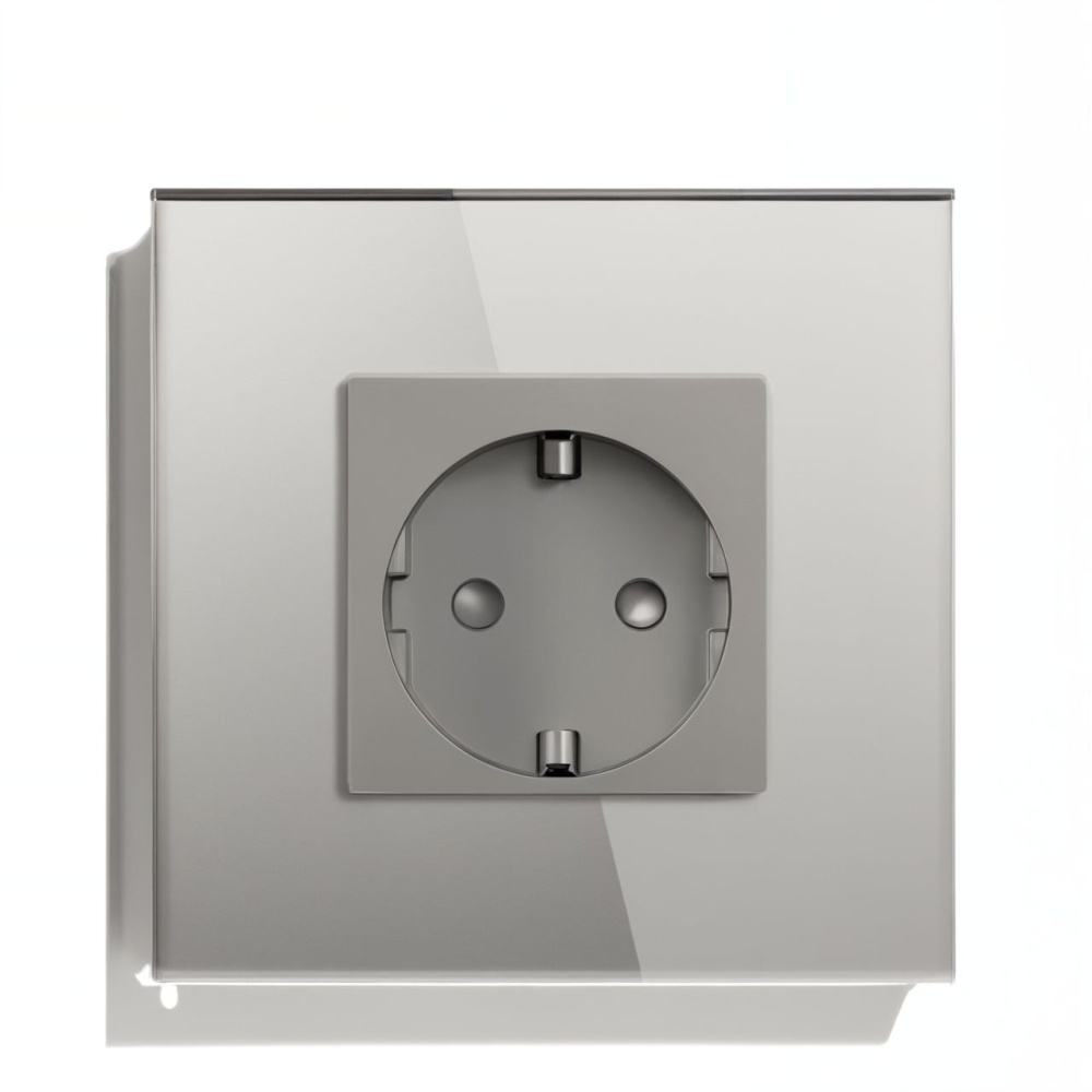 Купить Розетка электрическая 1 пост MVAVA, рамка стекло 86х86мм, цвет серый в интернет-магазине Mvava.ru
