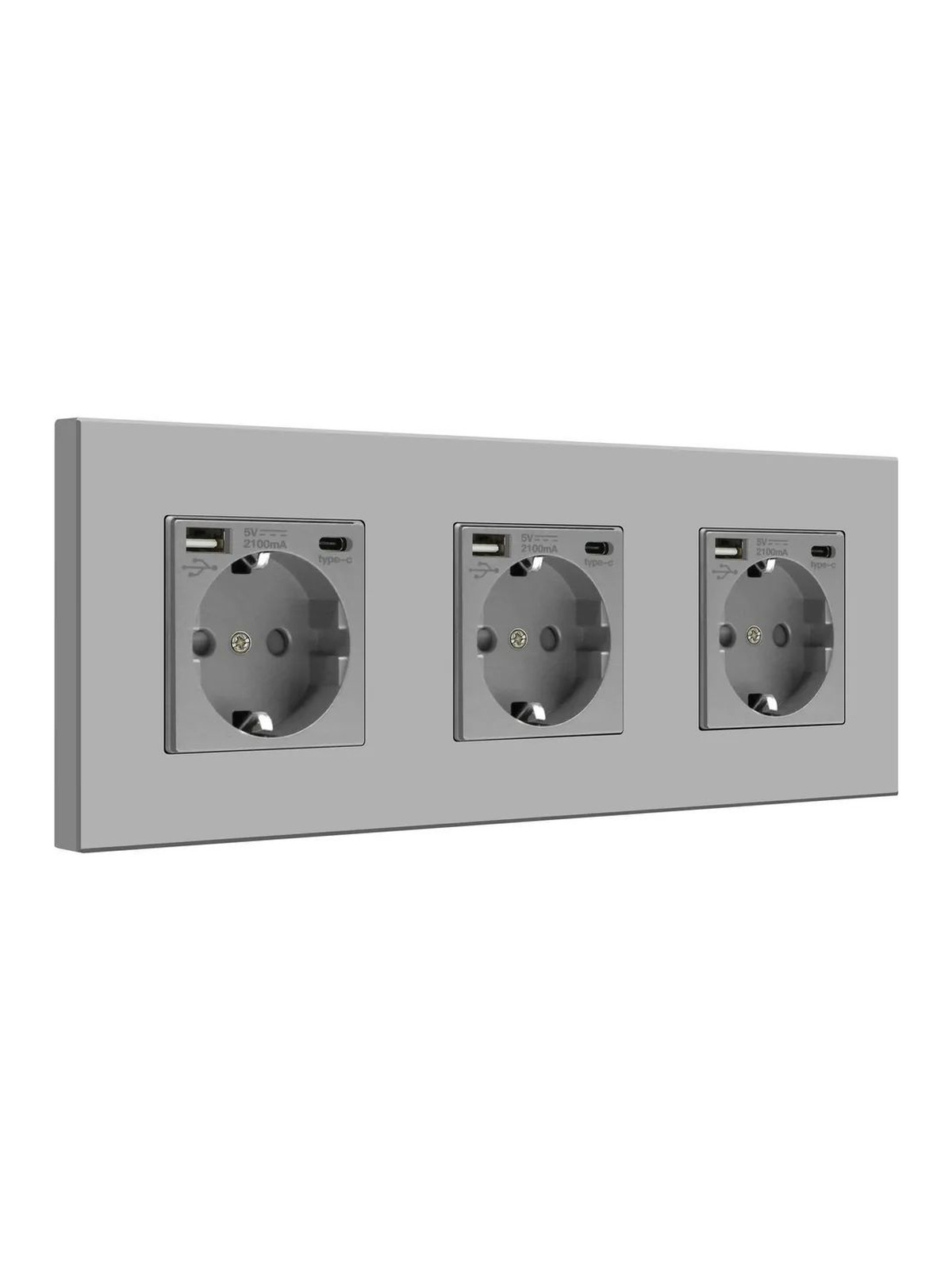 Купить Розетка электрическая 3 поста, с Usb/Type-C АC, рамка 228х86мм пластик, цвет серый в интернет-магазине Mvava.ru