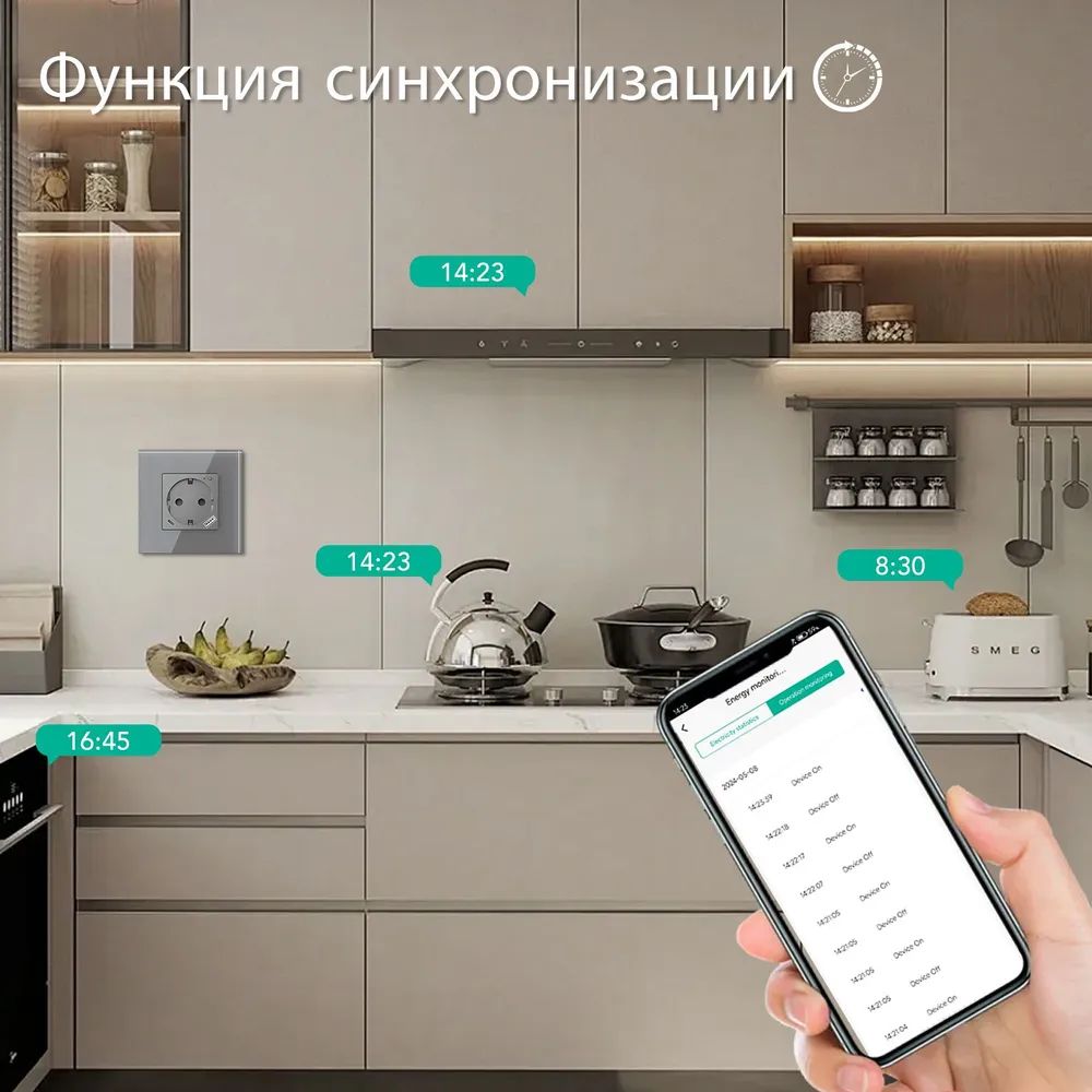 Купить Механизм розетки Wi-Fi с мониторингом, Usb/Type-C АC быстрая зарядка 20Вт, (без рамки) цвет серый в интернет-магазине Mvava.ru