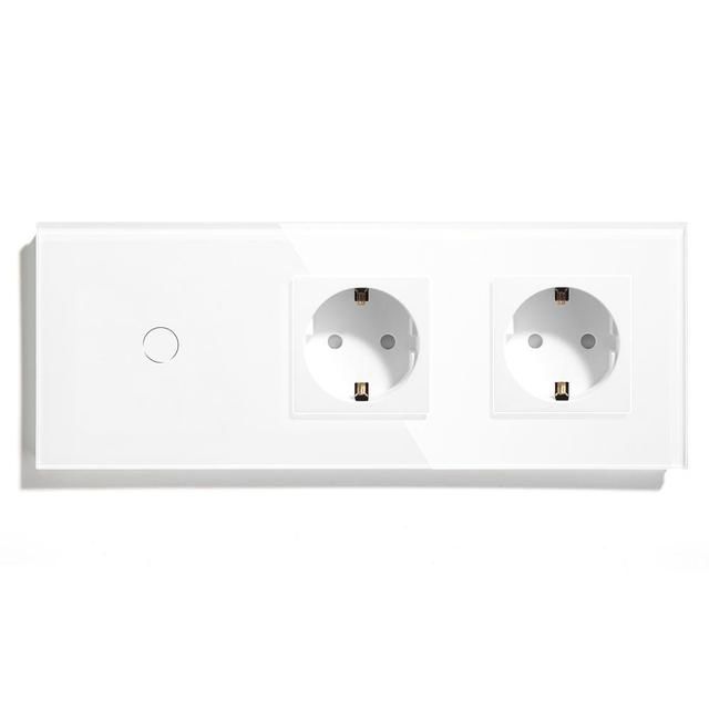 Купить Сенсорный выключатель ZigBee MVAVA 3кл. 2 розетки, 3 поста (3G+2EU) стекло 228х86мм цвет белый в интернет-магазине Mvava.ru