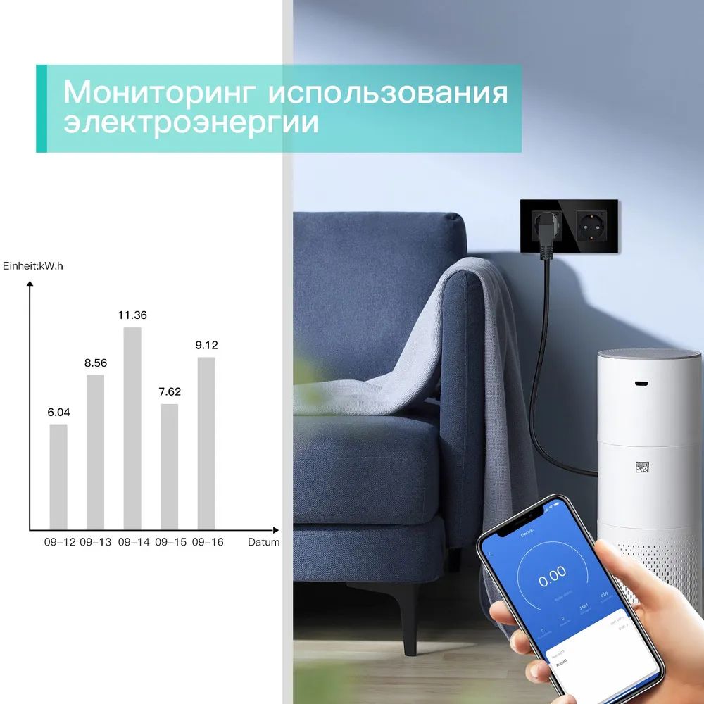Купить Розетка Wi-fi 2 поста, 16А рамка стекло 86х86мм цвет черный в интернет-магазине Mvava.ru