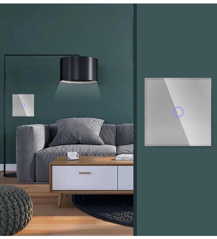 Купить Сенсорный выключатель Zigbee проходной, 1 клавиша 1 пост, (1G) стекло 86х86мм цвет серый в интернет-магазине Mvava.ru