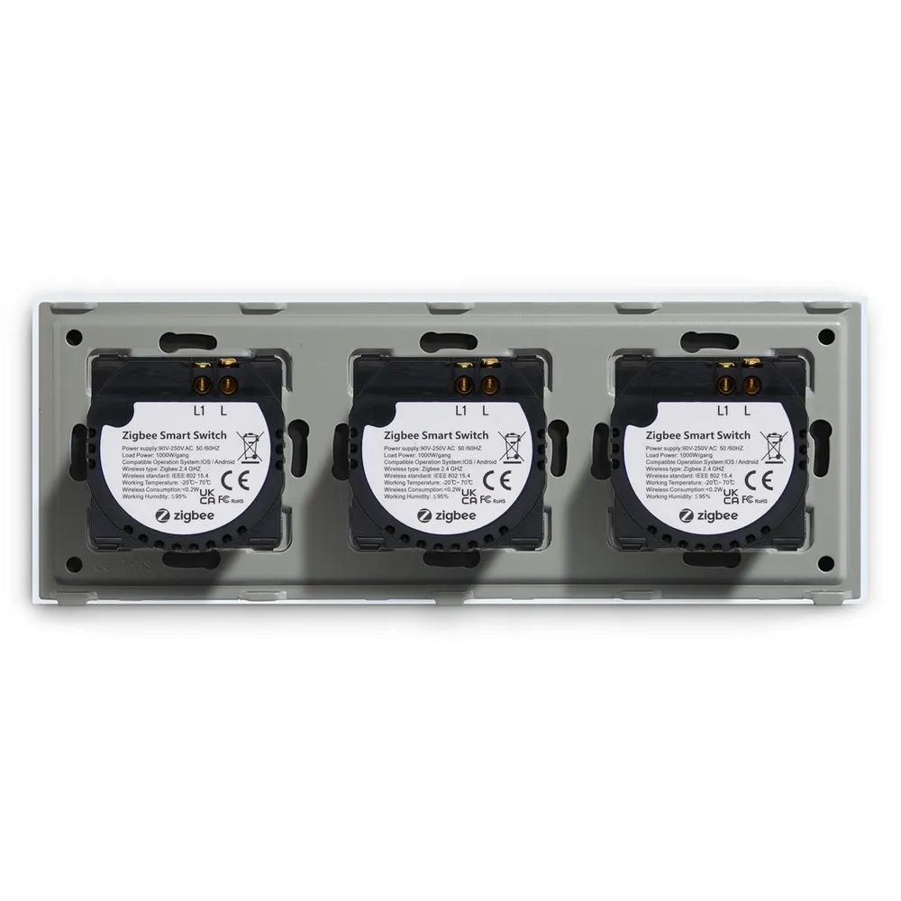 Купить Сенсорный выключатель ZigBee MVAVA, 3 кл. 3 поста (1G+1G+1G) стекло 228х86мм цвет белый в интернет-магазине Mvava.ru