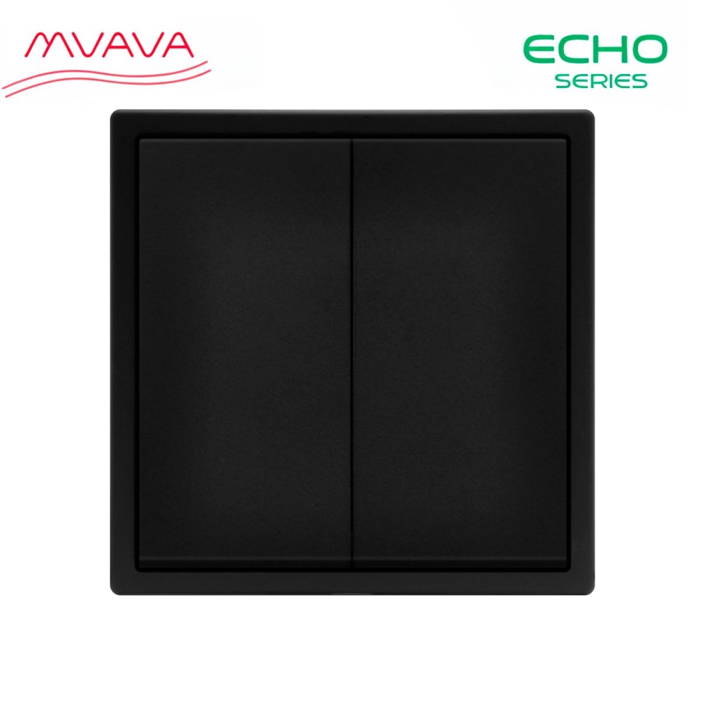 Купить Выключатель проходной echo, 2 клавиши, 1 пост, рамка 81х81мм пластик, черный цвет в интернет-магазине Mvava.ru