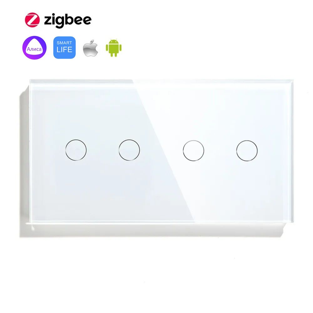 Купить Сенсорный выключатель ZigBee MVAVA 4 кл. 2 поста (2G+2G) стекло 157х86мм цвет белый в интернет-магазине Mvava.ru