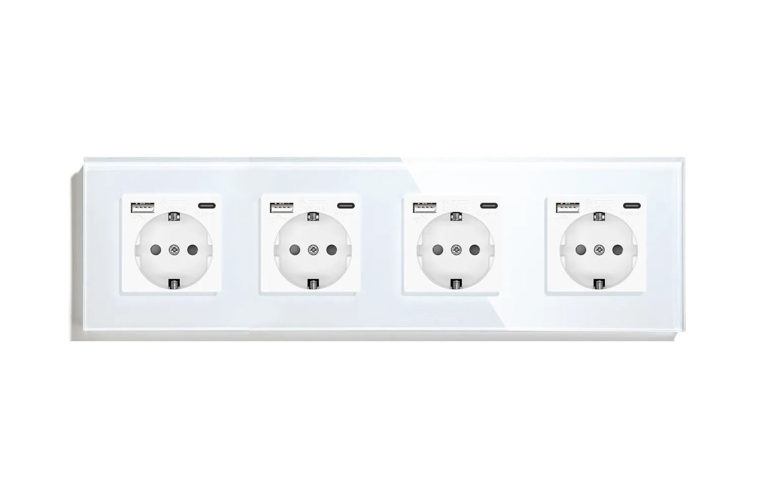 Купить Розетка электрическая 4 поста АC, зарядка 10W, стекло 299х86 мм, цвет белый в интернет-магазине Mvava.ru