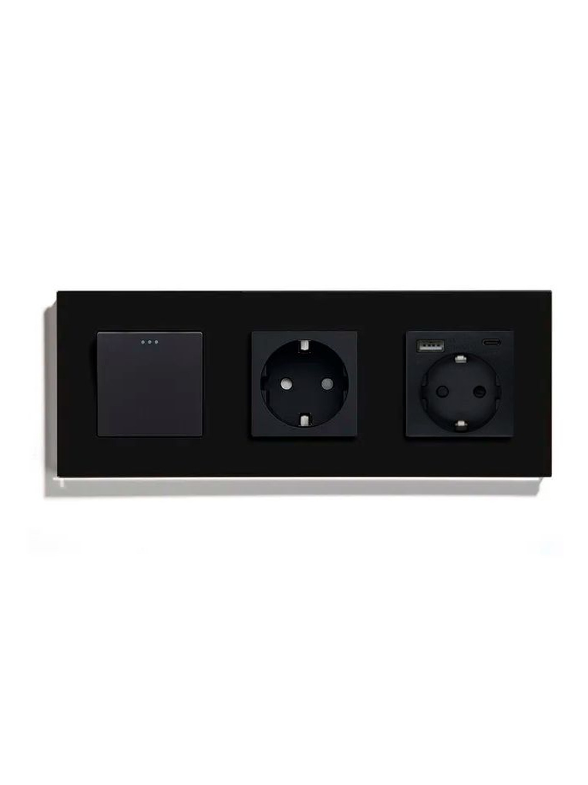 Купить Выключатель с розеткой, 1 клавиша 2 розетки c usb type-c, 3 поста (M1+2FAC) рамка стекло 228х86мм цвет черный в интернет-магазине Mvava.ru