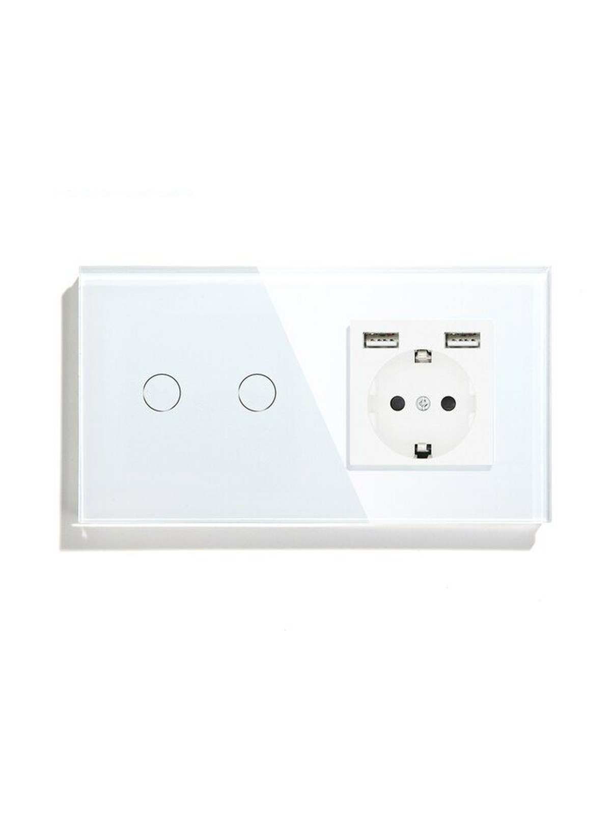 Купить Сенсорный выключатель с розеткой 2кл. 1 розетка, 2 поста (2G+1AA) стекло 157х86мм цвет белый в интернет-магазине Mvava.ru