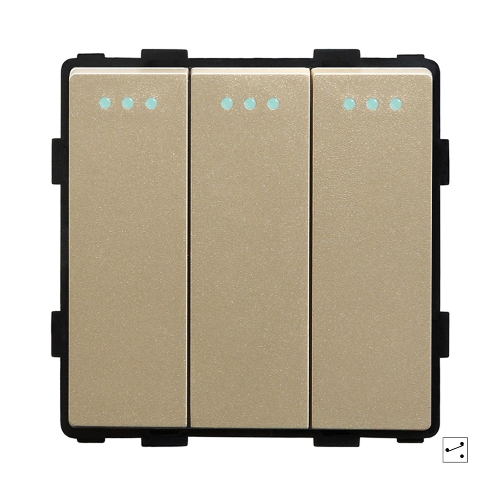 Купить Выключатель проходной, 3 клавиши, (без рамки) цвет золотой в интернет-магазине Mvava.ru