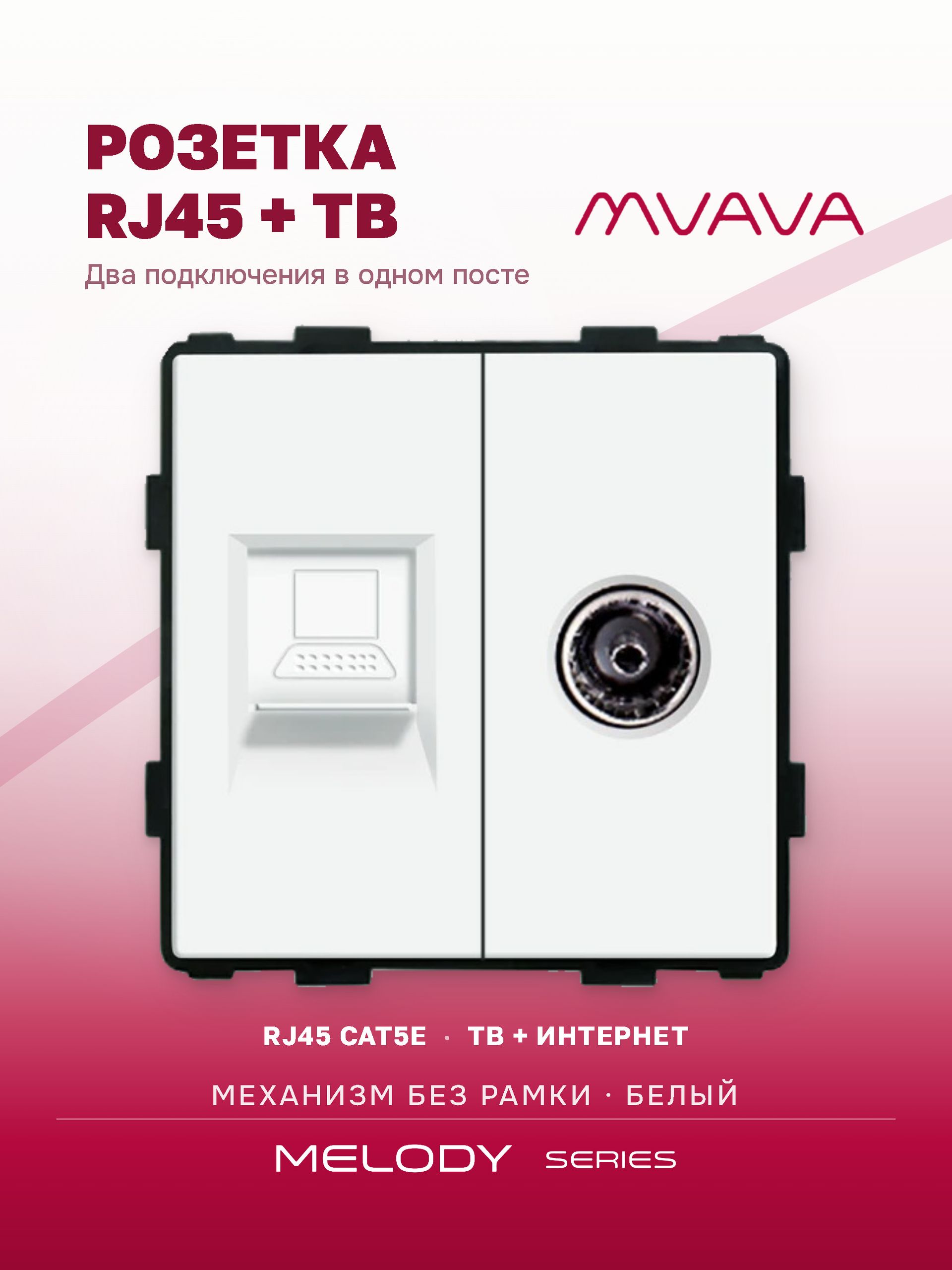 Купить Механизм розетки интернет/тв, CAT5e/TV, цвет белый в интернет-магазине Mvava.ru