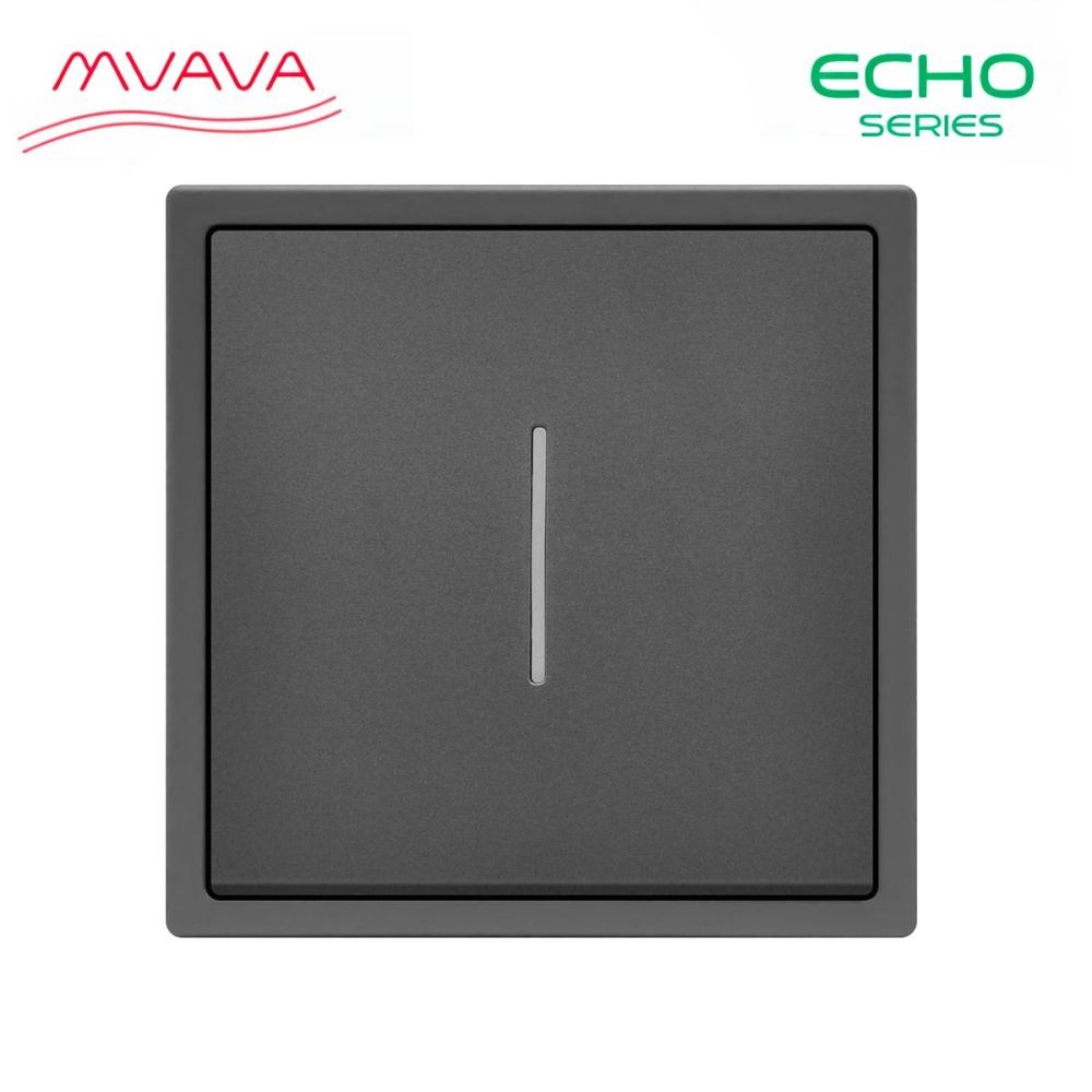 Купить Выключатель echo с подсветкой, 1 клавиша, 1 пост, рамка пластик 81х81мм цвет серый в интернет-магазине Mvava.ru