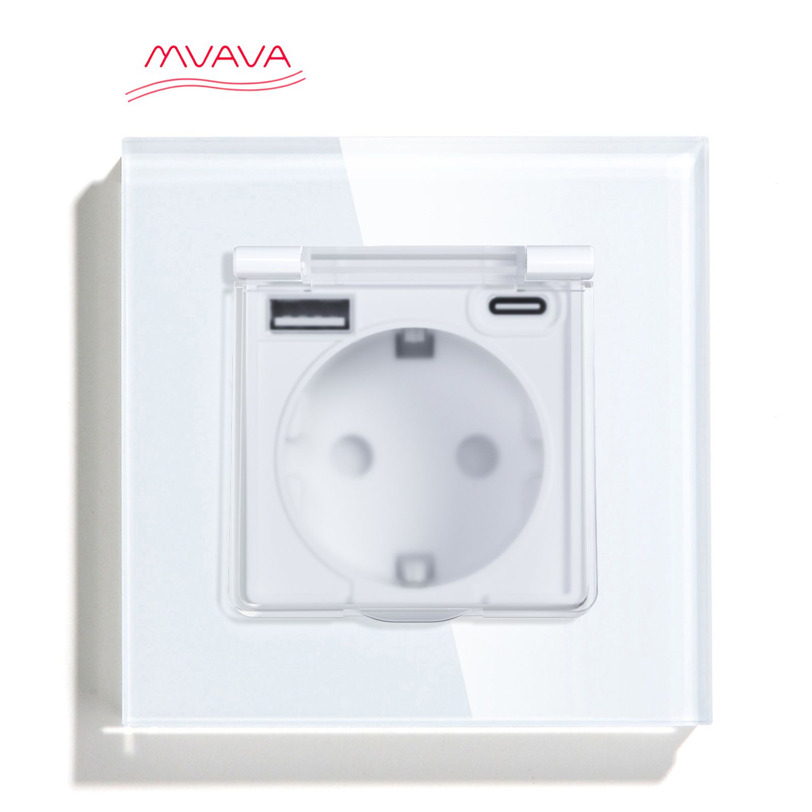 Купить Розетка c крышкой, Usb/Type-C 1 пост 16А рамка 86х86мм стекло, цвет белый в интернет-магазине Mvava.ru