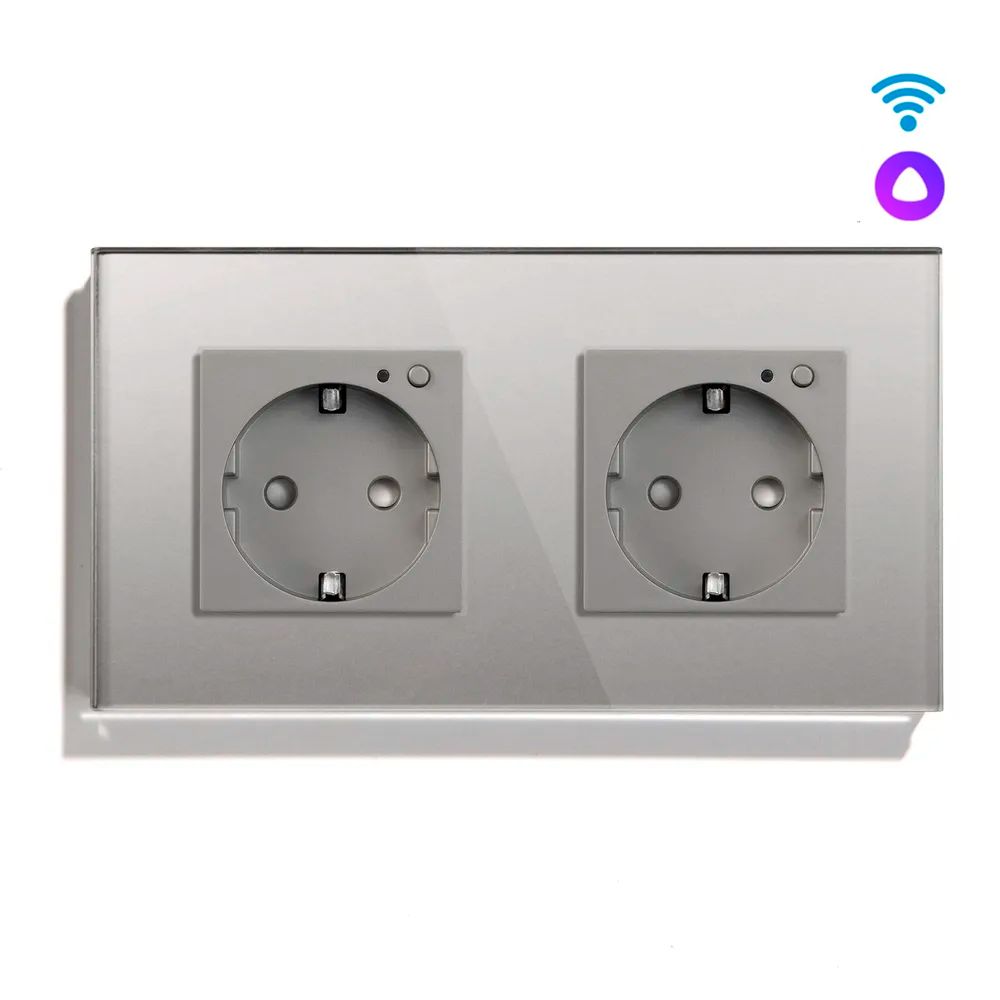 Купить Розетка Wi-fi 2 поста, 16А рамка стекло 86х86мм цвет серый в интернет-магазине Mvava.ru