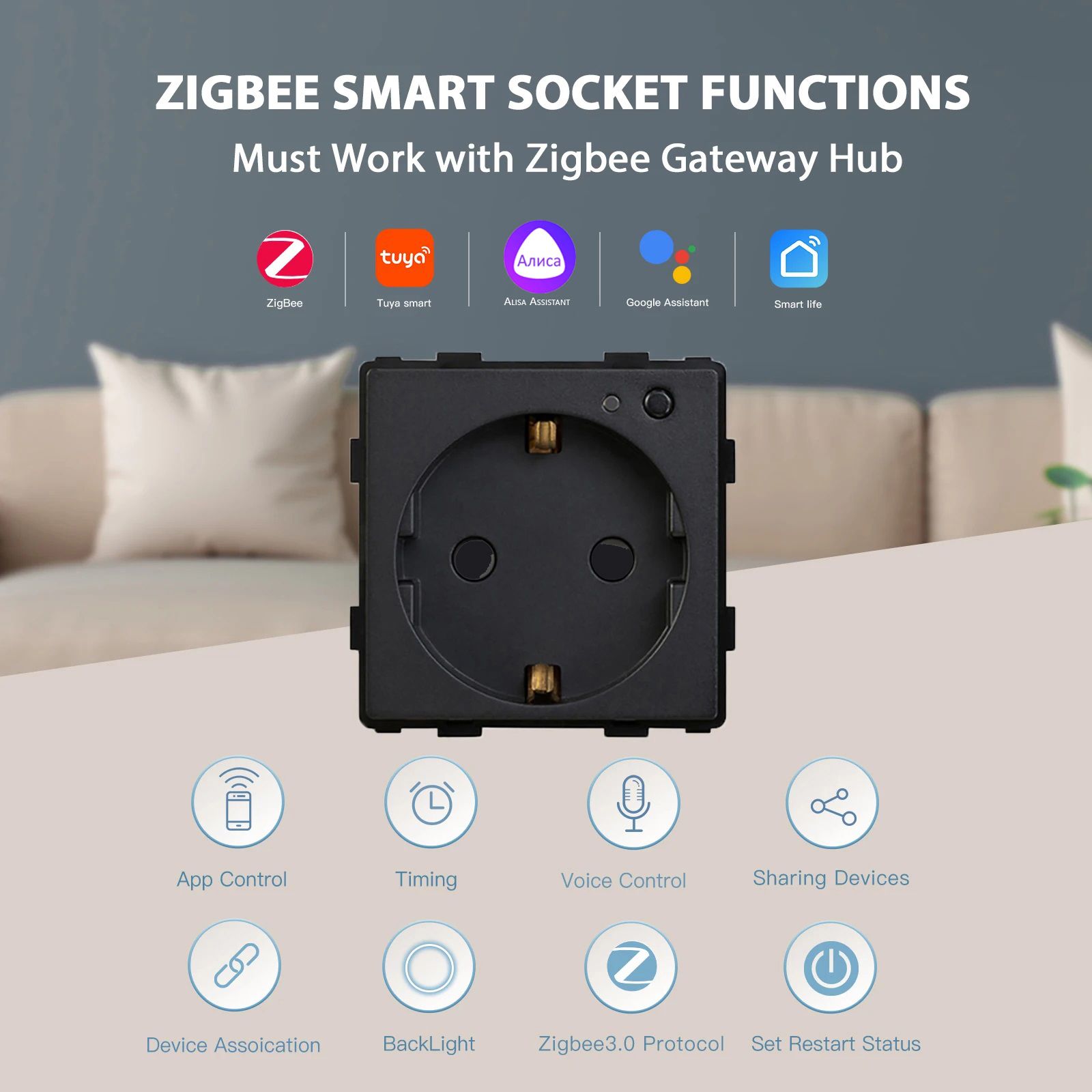 Купить Механизм розетки ZigBee (без рамки) Алиса, таймер, цвет белый в интернет-магазине Mvava.ru