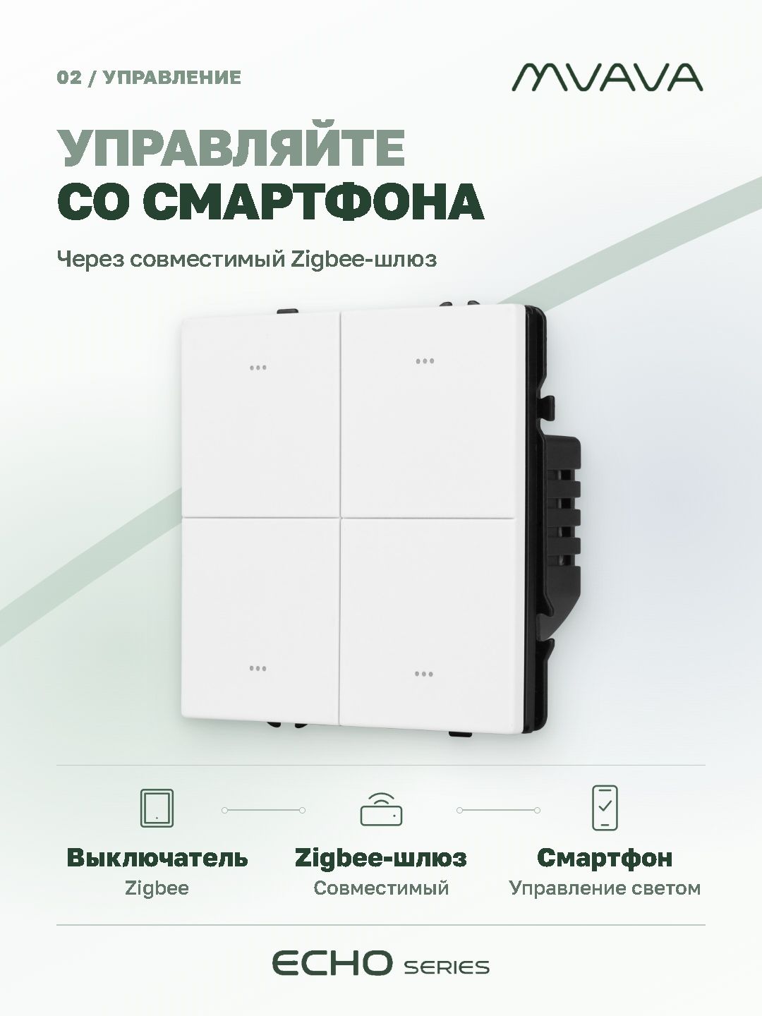 Купить Выключатель ZigBee Echo Smart Алиса, нажимной, 4 клавиши, с нулем, без рамки, белый в интернет-магазине Mvava.ru