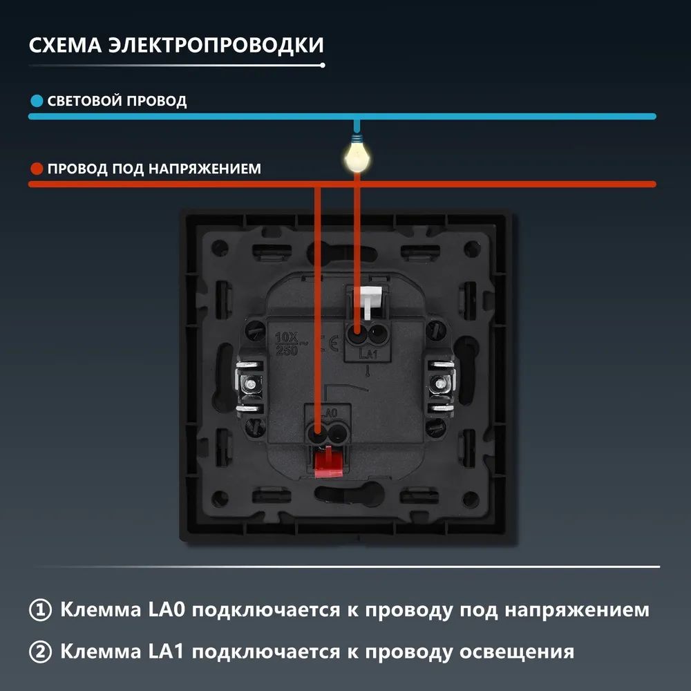 Выключатель echo LED с самовозвратом, 1 клавиша, 1 пост, рамка 81х81мм, цвет серый MVAVA