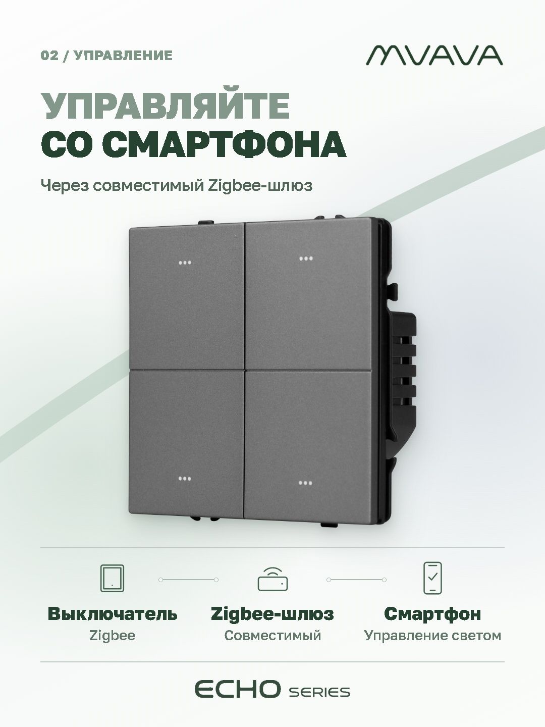 Купить Выключатель ZigBee Echo Smart Алиса, нажимной, 4 клавиши, с нулем, без рамки, серый в интернет-магазине Mvava.ru