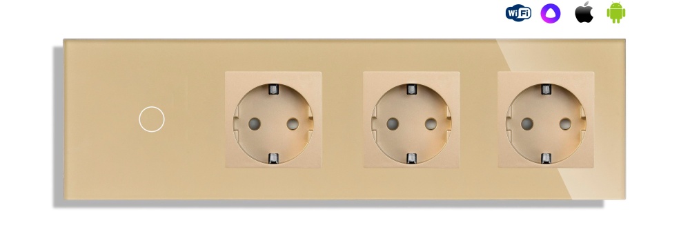 Купить Сенсорный выключатель ZigBee MVAVA 1 кл. 3 розетки 4 поста (1G+3EU) стекло 299х86мм цвет золотой в интернет-магазине Mvava.ru