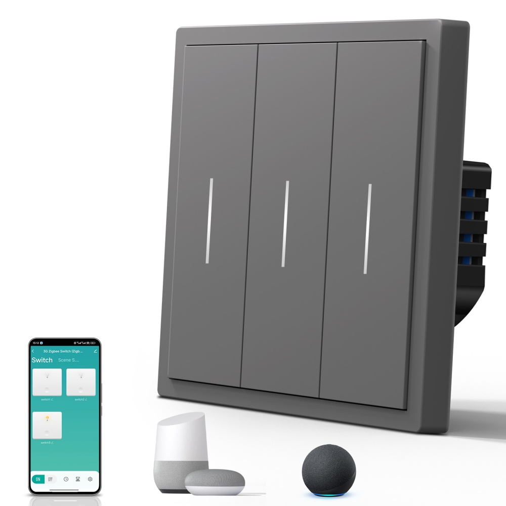 Умный выключатель ZigBee Scale, 3кл, 1 пост, рамка 86x86 мм, Алиса, цвет серый MVAVA