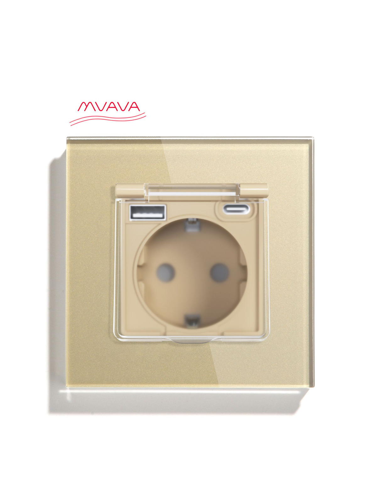 Купить Розетка c крышкой, Usb/Type-C 1 пост 16А рамка 86х86мм стекло, цвет золотой в интернет-магазине Mvava.ru