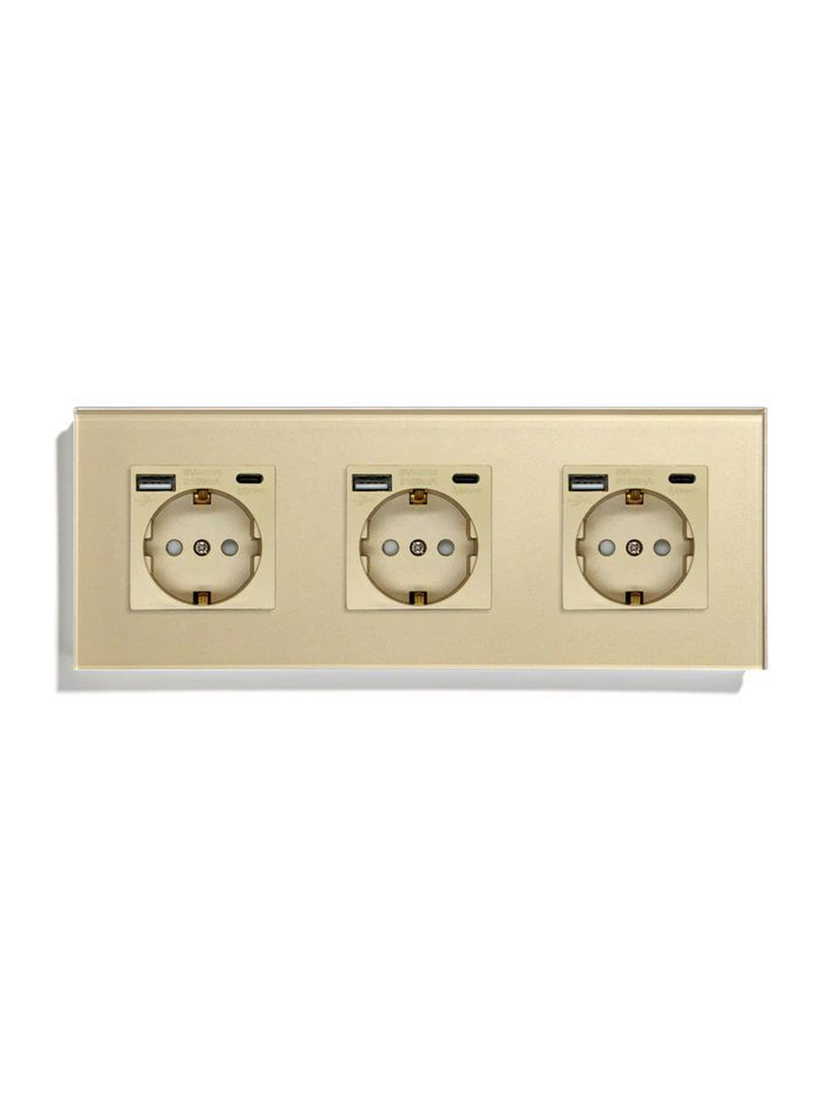 Купить Розетка электрическая 3 поста АC, зарядка 10W, стекло 228х86 мм, цвет золотой в интернет-магазине Mvava.ru