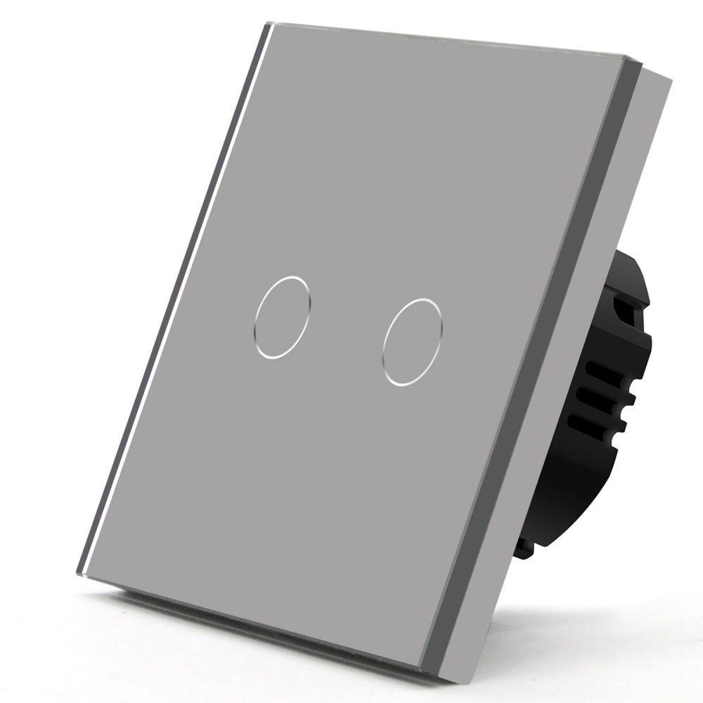 Купить Сенсорный выключатель 2 клавиши 1 пост, (2G) стекло 86х86мм цвет серый в интернет-магазине Mvava.ru