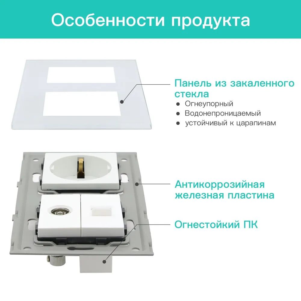Купить Розетка 2 поста с интернет/тв, CAT5e/TV, рамка 157х86мм пластик, цвет серый в интернет-магазине Mvava.ru