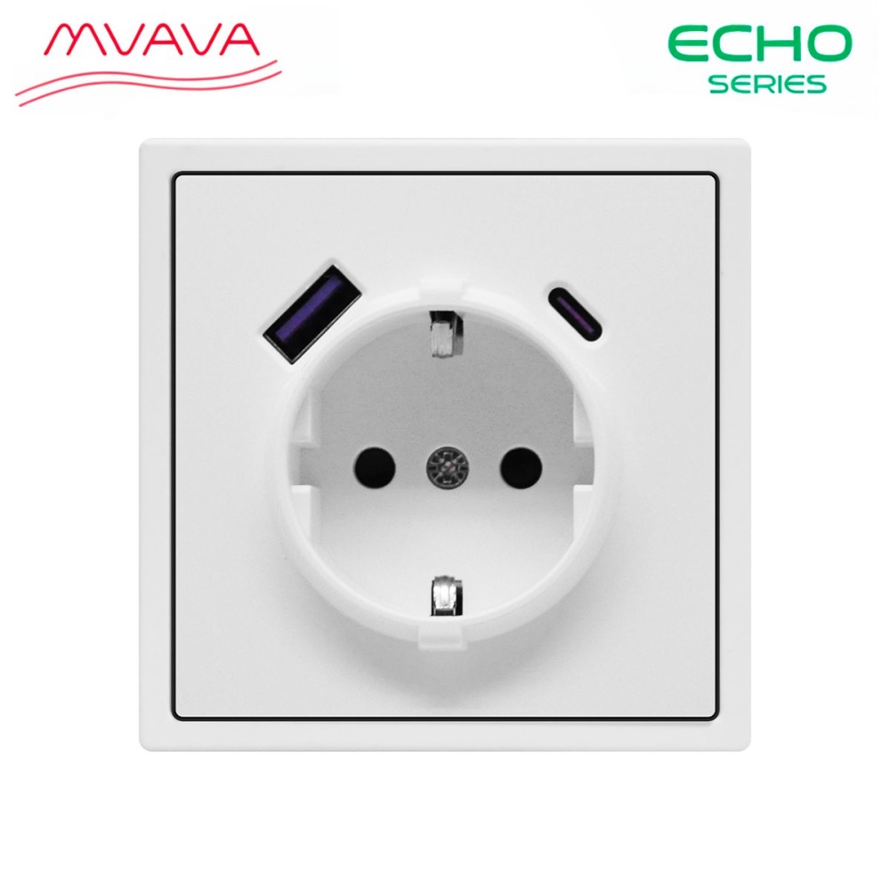 Купить Розетка электрическая echo 1 пост с Usb/Type-C АC, быстрая зарядка 20W, цвет белый в интернет-магазине Mvava.ru