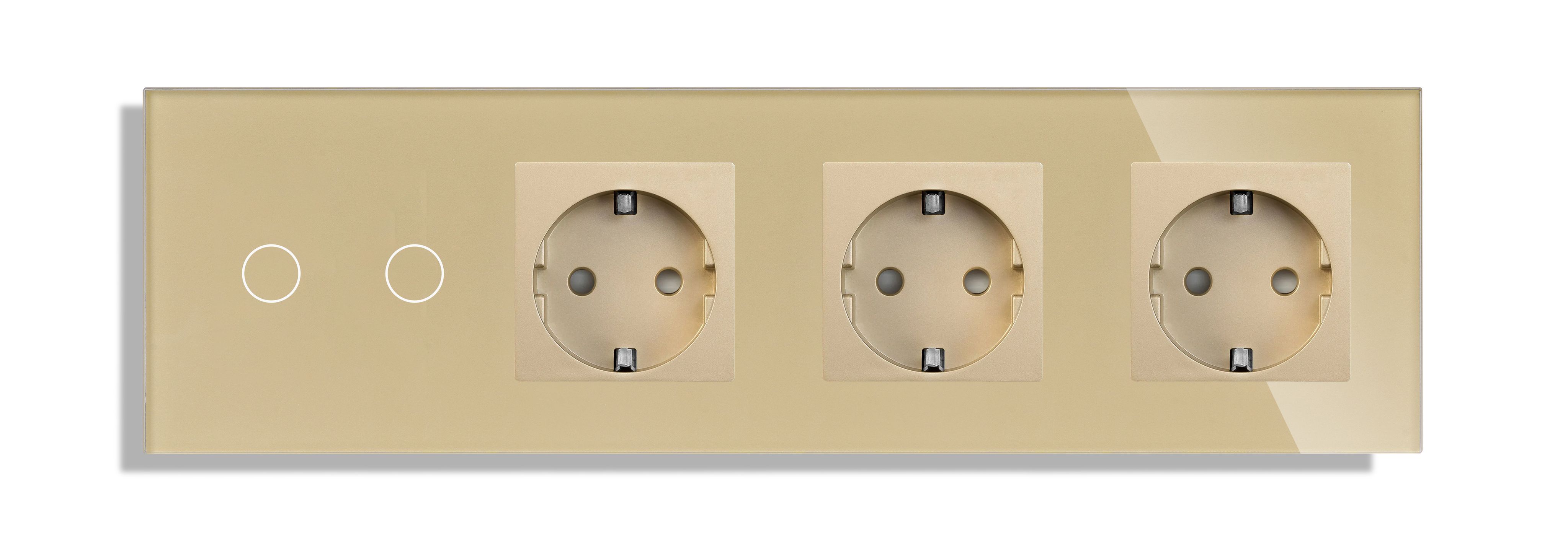 Купить Сенсорный выключатель WiFi 2 клавиши 3 розетки 3 поста (2G+3EU) стекло 2.5D 299х86мм цвет золотой в интернет-магазине Mvava.ru