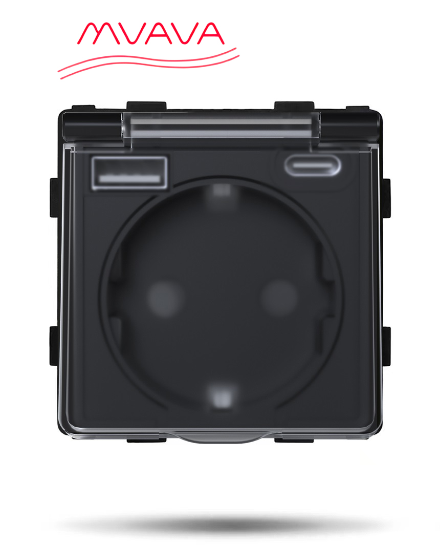 Купить Механизм розетки с крышкой (без рамки) с Usb/Type-C АC, цвет черный в интернет-магазине Mvava.ru
