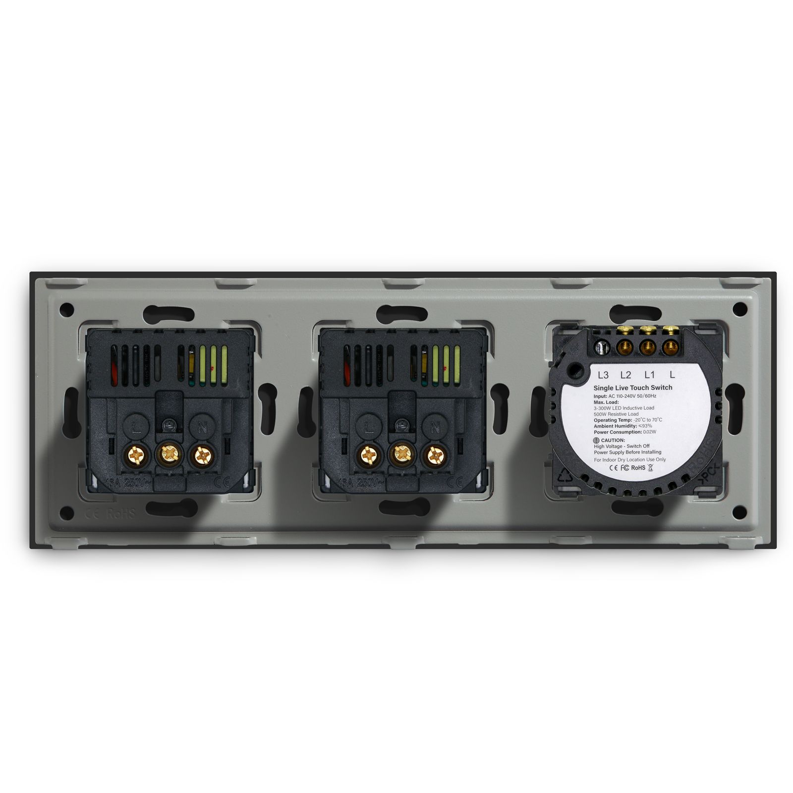 Купить Сенсорный выключатель WiFi 2 клавиши 2 розетки 3 поста (2G+2AC) стекло 228х86мм цвет черный в интернет-магазине Mvava.ru