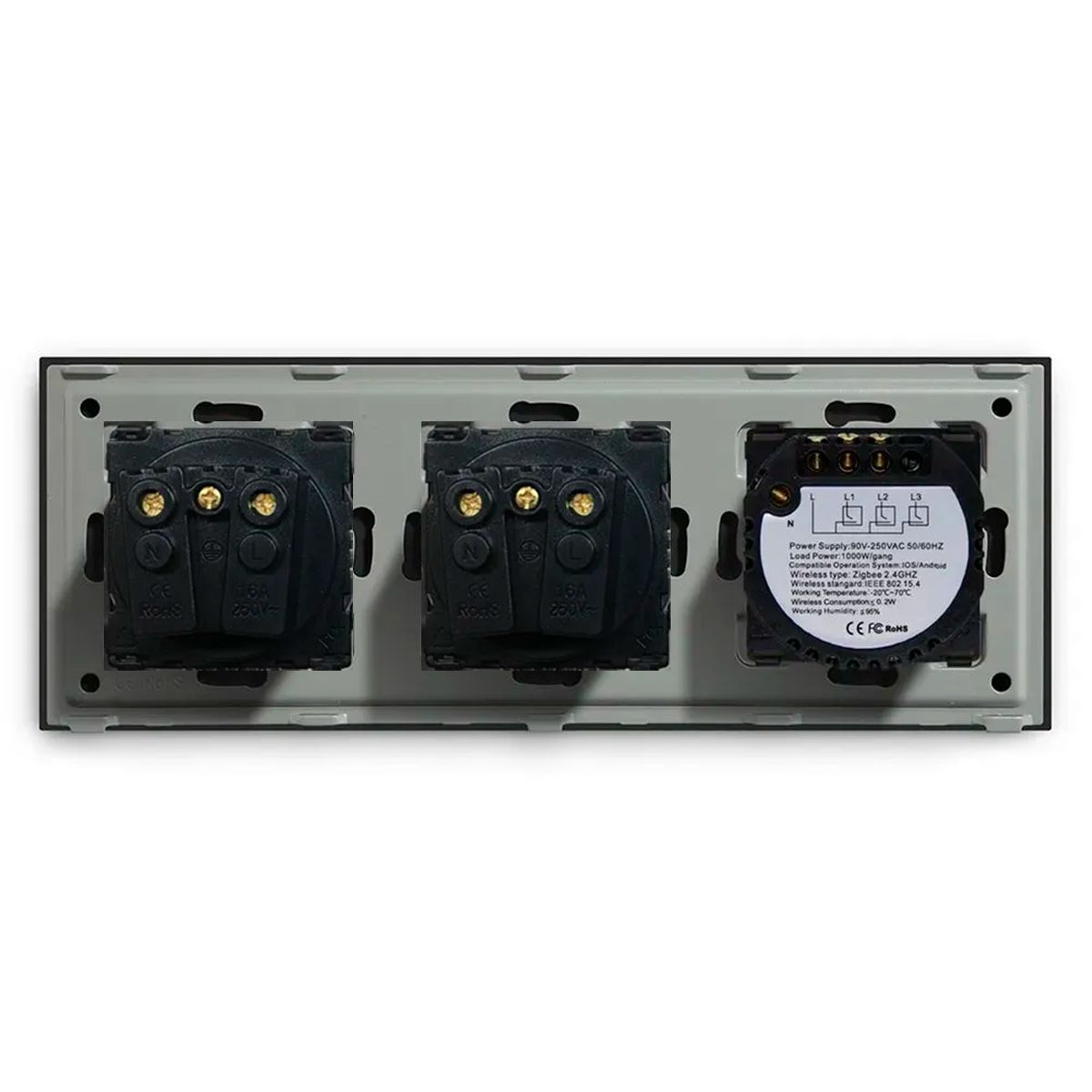 Купить Сенсорный выключатель ZigBee MVAVA 2кл. 2 розетки, 3 поста (2G+2EU) стекло 228х86мм цвет черный в интернет-магазине Mvava.ru
