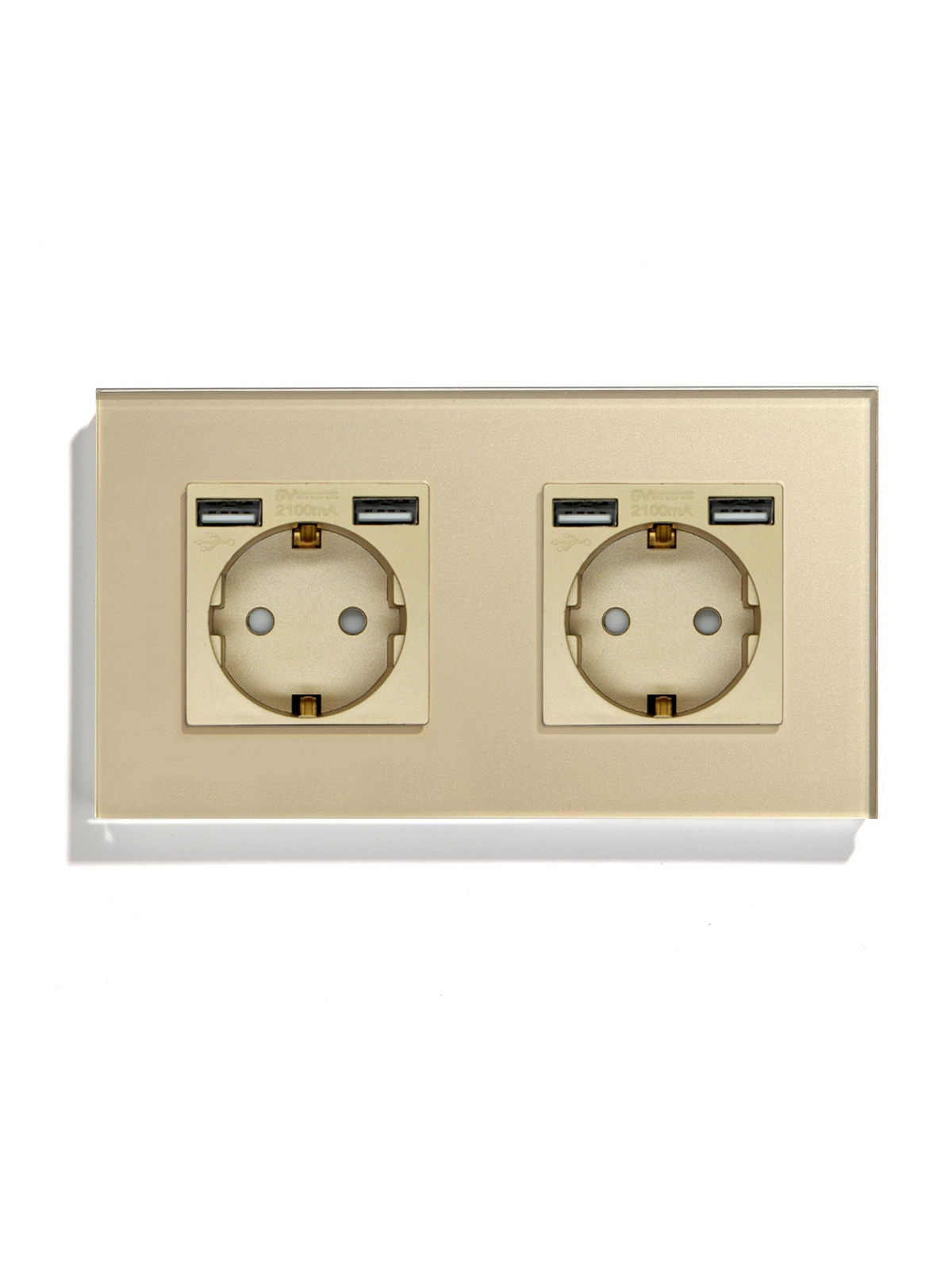 Купить Розетка электрическая 2 поста, с Usb АА, рамка 157х86мм стекло, цвет золотой в интернет-магазине Mvava.ru